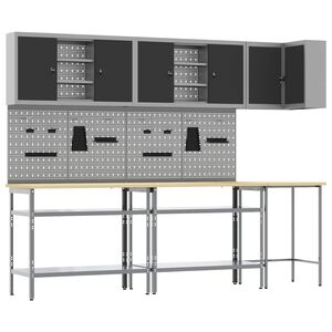 vidaXL Zestaw szafek roboczych z p&oacute;łką Z blokadą 10 pcs Czarny i szary