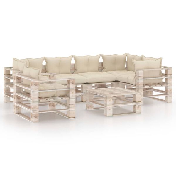 vidaXL 7-cz. zestaw wypoczynkowy z palet, z poduszkami, drewno sosnowe