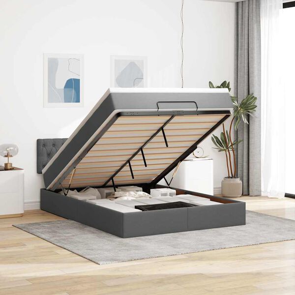 vidaXL Ł&oacute;żko otomana z materacem, ciemnoszare, 140x190 cm, tkanina