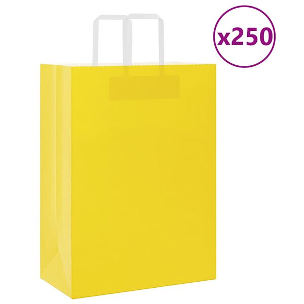 vidaXL Torby papierowe 250 szt. z uchwytami ż&oacute;łte 32x17x44 cm