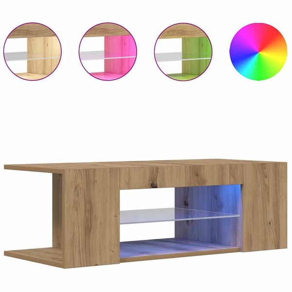 vidaXL Szafka pod TV z oświetleniem LED, dąb artisan, 90x39x30 cm