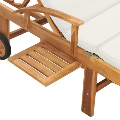 vidaXL Leżak z poduszką, lite drewno tekowe, kremowy