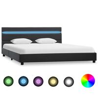 vidaXL Rama łóżka z LED, szara, sztuczna skóra, 160 x 200 cm