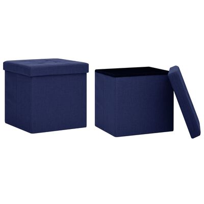 vidaXL Składane stołki ze schowkiem, 2 szt., niebieski, sztuczny len