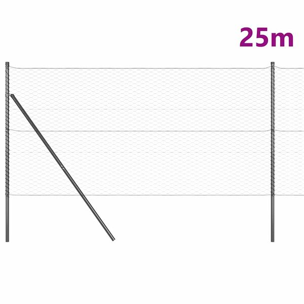 vidaXL Słupek ogrodzeniowy. Szary 25 x 1,2 m (siatka 36 mm) Stal