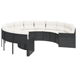 vidaXL Sofa ogrodowa z poduszkami, okrągła, czarny rattan PE