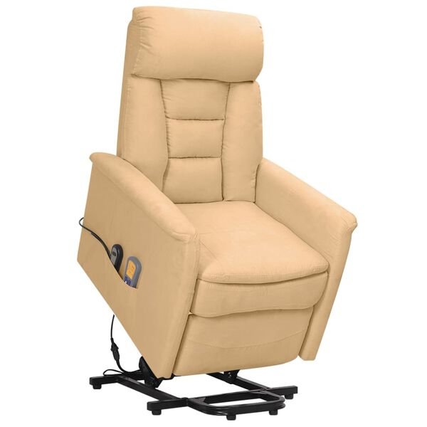 vidaXL Podnoszony fotel masujący, kremowy, obity mikrofibrą