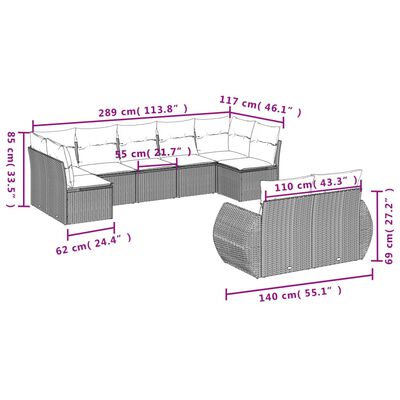 vidaXL 9-cz. zestaw mebli ogrodowych z poduszkami, szary, polirattan