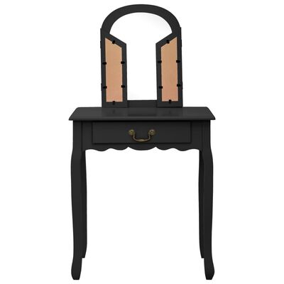 vidaXL Toaletka ze stołkiem, czarna, 65x36x128cm, drewno paulowni, MDF