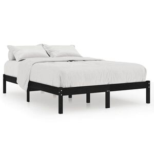vidaXL Rama ł&oacute;żka, czarna, lite drewno, 135x190 cm, podw&oacute;jna