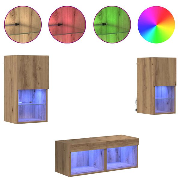vidaXL Szafki RTV 4 pcs Dąb rzemieślniczy Materiał drewnopochodny