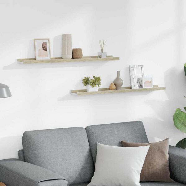 vidaXL P&oacute;łki ścienne, 2 szt., biel i dąb sonoma, 80x9x3 cm