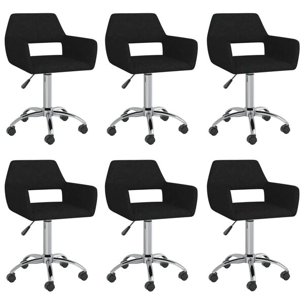 vidaXL Obrotowe krzesła stołowe, 6 szt., czarne, obite tkaniną