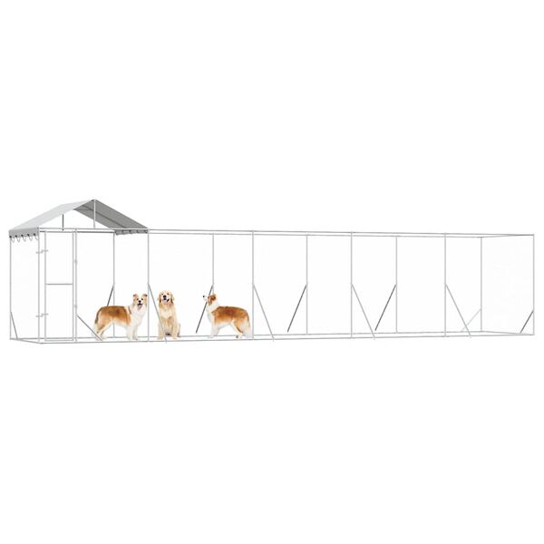 vidaXL Kojec dla psa, z dachem, srebrny, 10x2x2,5m, stal galwanizowana