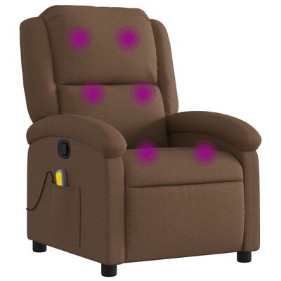 vidaXL Rozkładany fotel masujący, brązowy, obity tkaniną