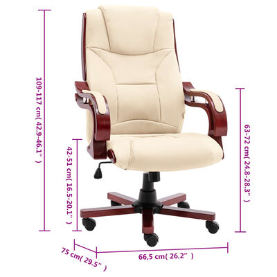 vidaXL Krzesło biurowe, kremowe, obite prawdziwą skórą