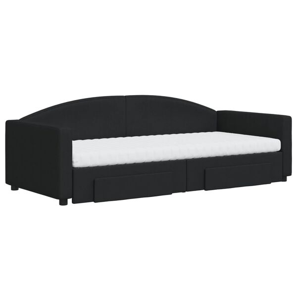 vidaXL Sofa rozsuwana z szufladami, czarna, 90x200 cm, tkanina