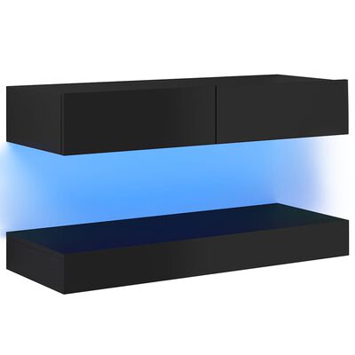 vidaXL Szafka TV z oświetleniem LED, wysoki połysk, czarna, 90x35 cm