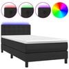 vidaXL Ł&oacute;żko kontynentalne z materacem i LED czarna ekosk&oacute;ra 80x200 cm