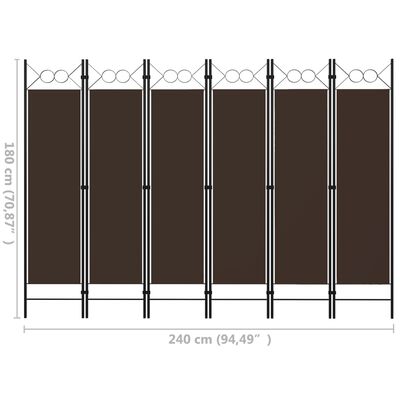 vidaXL Parawan 6-panelowy, brązowy, 240 x 180 cm