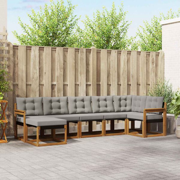 vidaXL Zestaw sof na zewnątrz z poduszką 7 pcs Naturalny i Jasny Szary