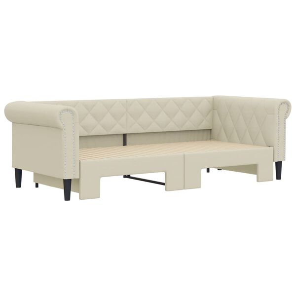 vidaXL Sofa rozsuwana, kremowa, 90x200 cm, sztuczna skóra