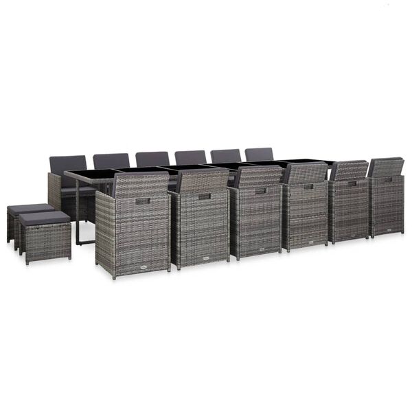vidaXL 17-cz. zestaw mebli ogrodowych z poduszkami, rattan PE, szary