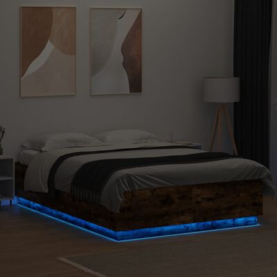 vidaXL Rama łóżka z LED, przydymiony dąb, 160x200 cm