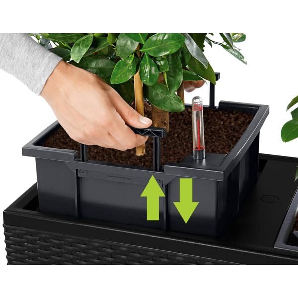 LECHUZA Donica stołowa TRIO Stone 30 ALL-IN-ONE, grafitowa czerń