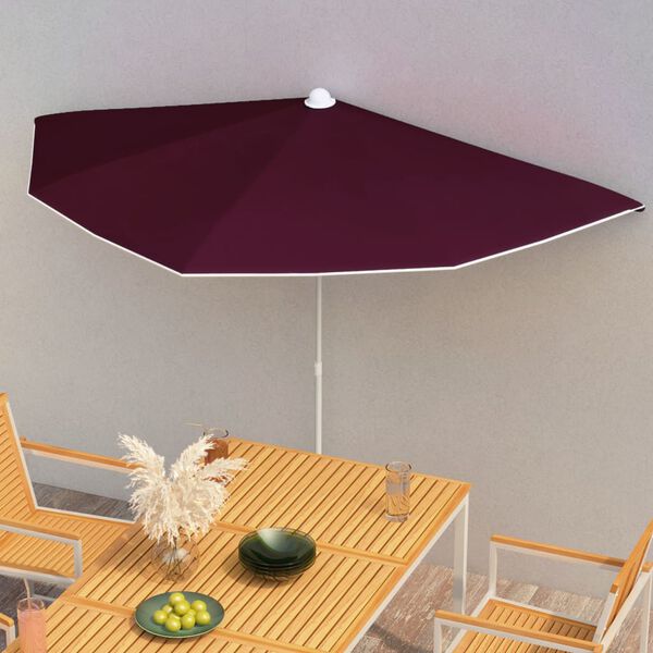 vidaXL Półokrągły parasol ogrodowy na słupku, 180x90 cm, bordowy
