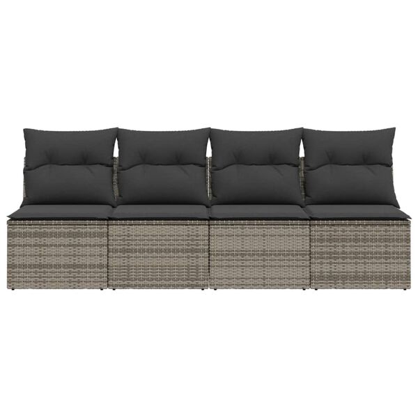vidaXL Sofa ogrodowa z poduszkami, 4-osobowa, szara, polirattan