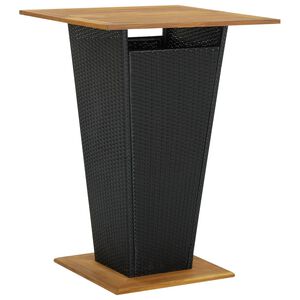 vidaXL Stolik barowy, czarny, 80x80x110 cm, rattan PE i lita akacja