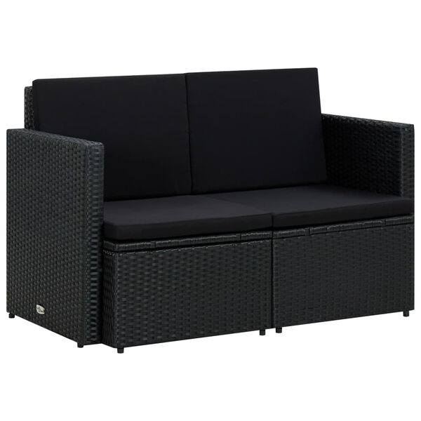 vidaXL 2-osobowa sofa ogrodowa z poduszkami, czarna, polirattan
