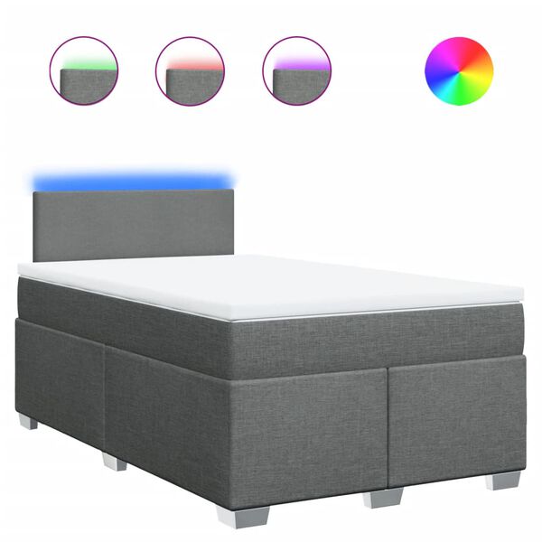 vidaXL Ł&oacute;żko kontynentalne z materacem, ciemnoszara tkanina 120x200 cm