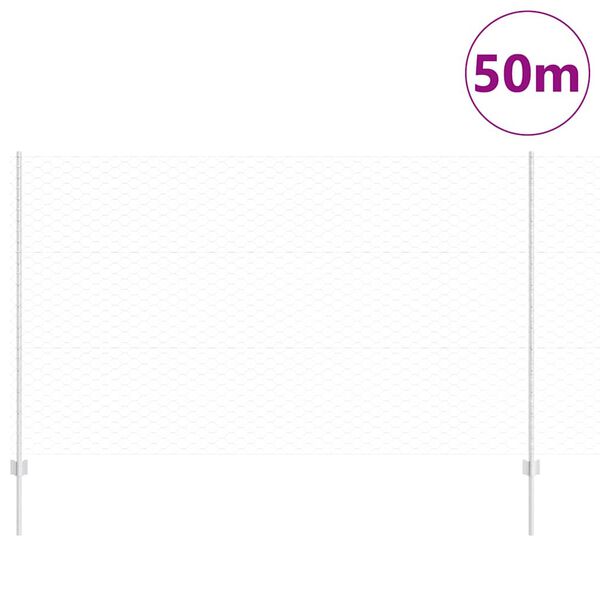 vidaXL Ogrodzenie z słupkiem Srebrny 1,4 x 50 m Stal