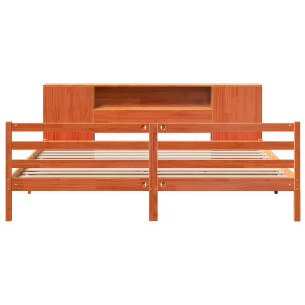 vidaXL Ł&oacute;żko z regałem, bez materaca, woskowy brąz, 200x200cm, sosnowe