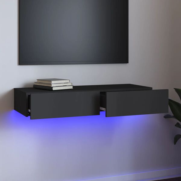 vidaXL Szafka pod TV z oświetleniem LED, szara, 90x35x15,5 cm