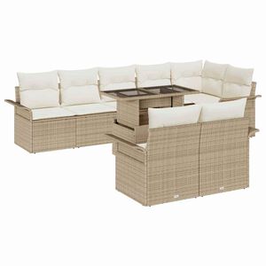 vidaXL Zestaw Sof na Ogr&oacute;d 9 szt. Beżowy [Syntetyczny]: Rattan poli