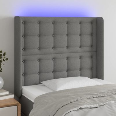 vidaXL Zagłówek do łóżka z LED, ciemnoszary, 83x16x118/128 cm, tkanina