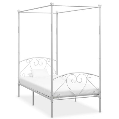 vidaXL Rama łóżka z baldachimem, biała, metalowa, 90 x 200 cm