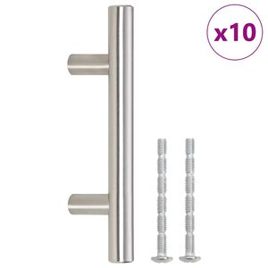 vidaXL Uchwyty do szafek, 10 szt., srebrne, rozstaw otwor&oacute;w 64 mm długość całkowita 100 mm, stal nierdzewna