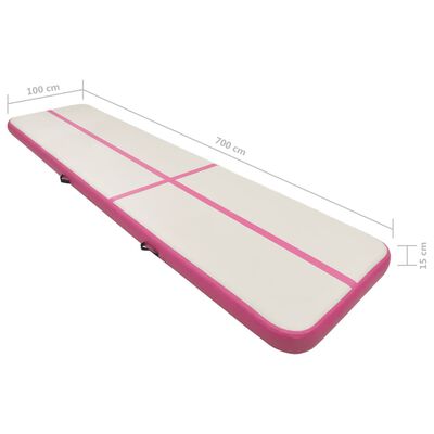 vidaXL Mata gimnastyczna z pompką, 700x100x15 cm, PVC, różowa