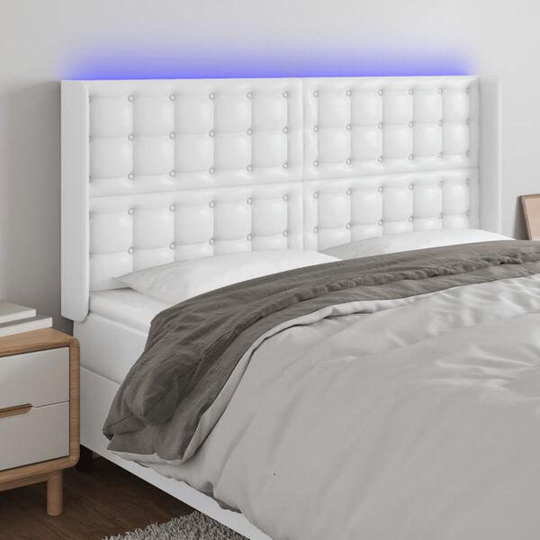 vidaXL Zagł&oacute;wek do ł&oacute;żka z LED, biały, 163x16x118/128cm sztuczna sk&oacute;ra