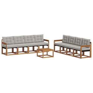 vidaXL Zestaw sof na zewnątrz z poduszką 9 pcs Naturalny i Jasny Szary