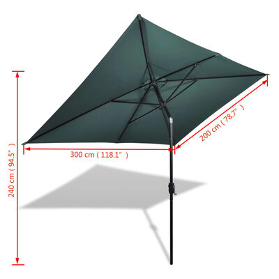 vidaXL Prostokątny parasol ogrodowy, zielony, 200x300 cm