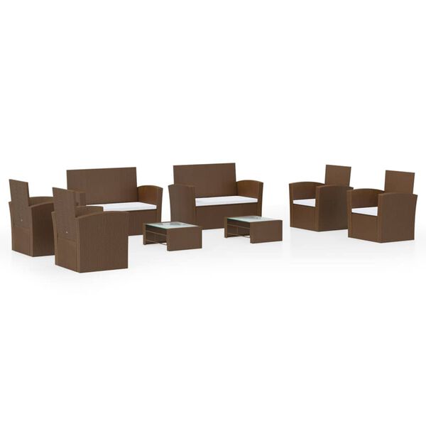 vidaXL 8-cz. zestaw wypoczynkowy do ogrodu, poduszki, rattan PE, brąz