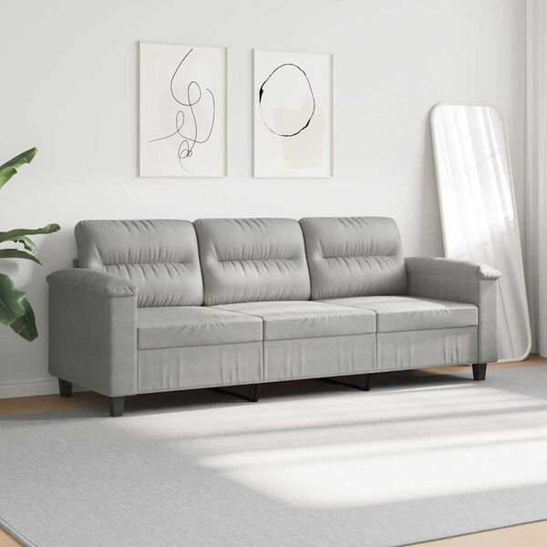 vidaXL 3-osobowa sofa, jasnoszary, 180 cm, tapicerowana mikrofibrą