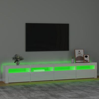 vidaXL Szafka pod TV z oświetleniem LED, biała z połyskiem,240x35x40cm