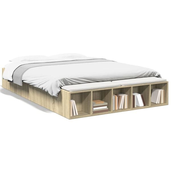 vidaXL Rama łóżka, dąb sonoma, 150x200 cm, materiał drewnopochodny