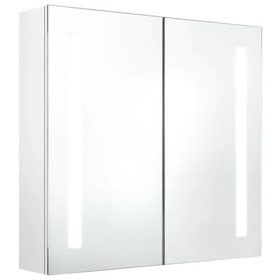 vidaXL Szafka łazienkowa z lustrem i LED, biel z połyskiem 62x14x60 cm
